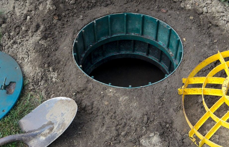 Operario desatascando una arqueta en el jardín de una vivienda de A Coruña